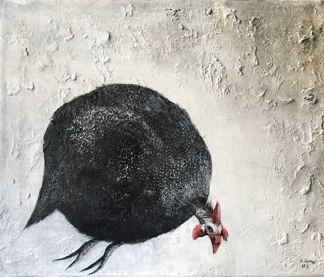 Living room painting by Klaudia Choma titled Guinea fowl II