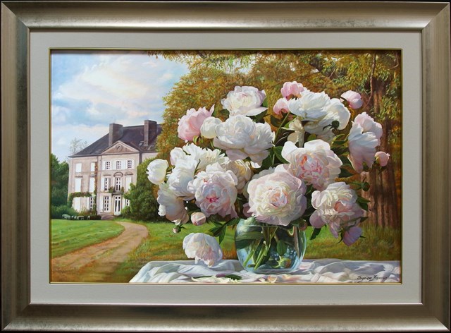 Living room painting by Zbigniew Kopania titled Palace Peonies