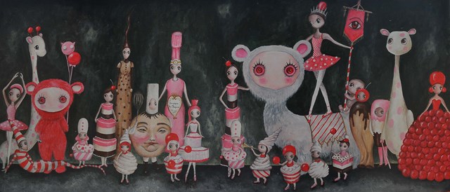 Living room painting by Estera Parysz-Mroczkowska titled Cookie party 