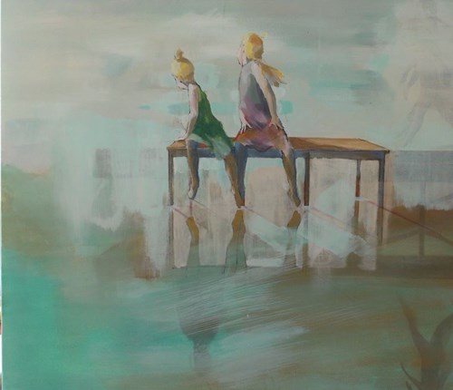 Living room painting by Marta Szarek-Michalak titled Sisters