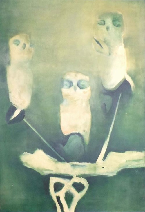 Living room painting by Edyta Duduś titled Owls XIII
