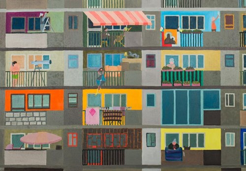 Living room painting by Marek Konatkowski titled blocks