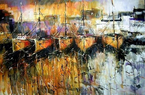 Living room painting by Dariusz Grajek titled Boats