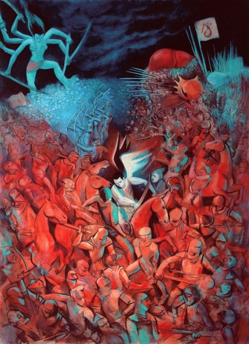 Obraz do salonu artysty Juliusz Lewandowski pod tytułem Wojna piekła z niebem