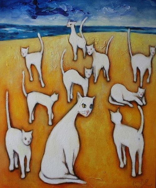 Obraz do salonu artysty Miro Biały pod tytułem Koty na plaży