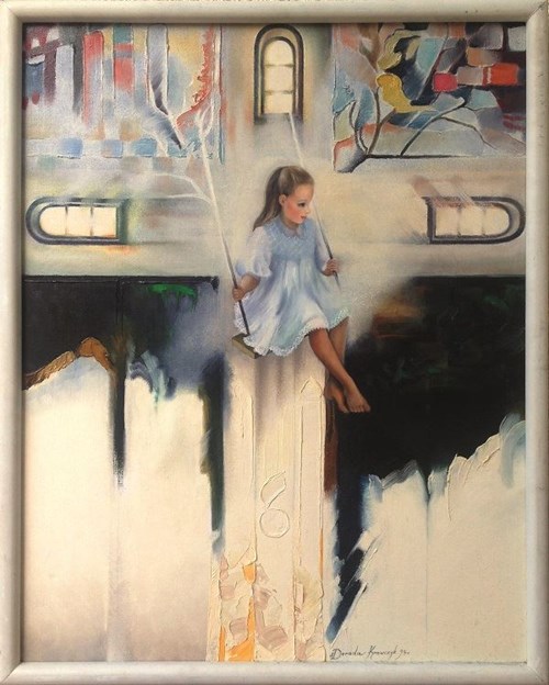 Living room painting by Alina Dorada-Krawczyk titled Girl on a swing