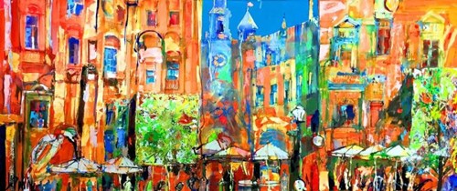 Living room painting by Krzysztof Ludwin titled Urban composition of Krakow
