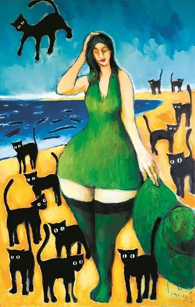 Living room painting by Miro Biały titled Kocica and her cats