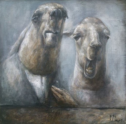 Living room painting by Paulina Mager titled A silent llama