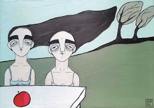 Living room painting by Paulina Korbaczyńska titled Touch the heart and squeeze it gently