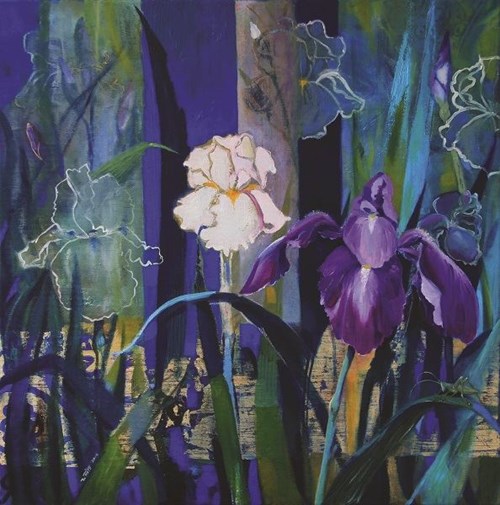 Living room painting by Inez White titled Irises