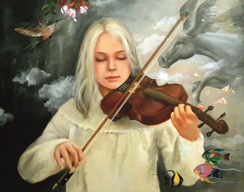 Living room painting by Patrycja Kruszyńska-Mikulska titled Magic symphony