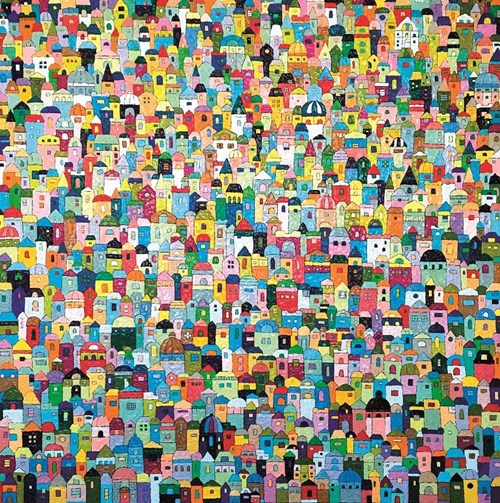 Living room painting by Joanna Pilkowska titled Uncountable cottages 317