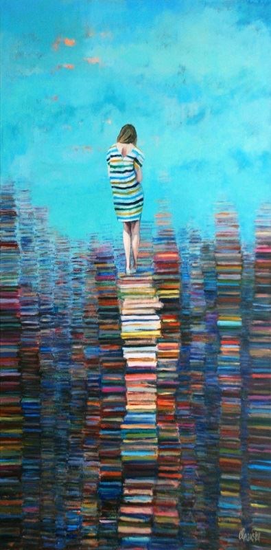 Living room painting by Katarzyna Orońska titled El mundo del libro