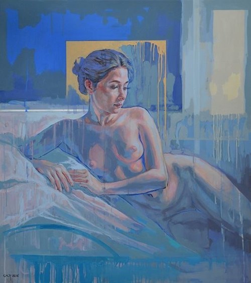Living room painting by Marcin Jaszczak titled Odalisque