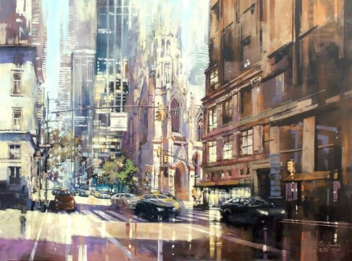Living room painting by Piotr Zawadzki titled MANHATTAN ST. PATRICK'S CATHEDRAL