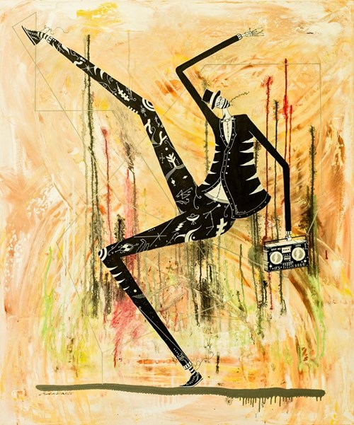 Living room painting by Mikołaj Rejs titled IT'S TIME FOR SILLY WALKS