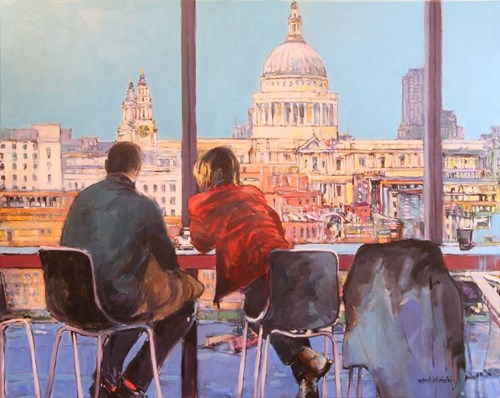 Living room painting by Piotr Rembieliński titled MORNING COFFE IN LONDON