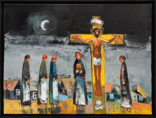 Obraz do salonu artysty Daniel Gromacki pod tytułem Tutejsi. Ukrzyżowanie