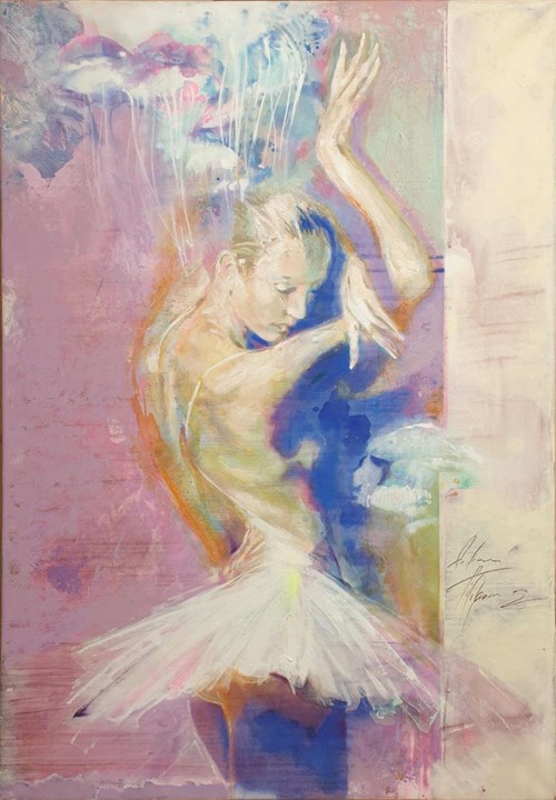 Living room painting by Andrzej Filipowicz titled Ballerina