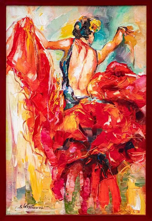 Living room painting by Stanisław Wesołowski titled Flamenco dancer