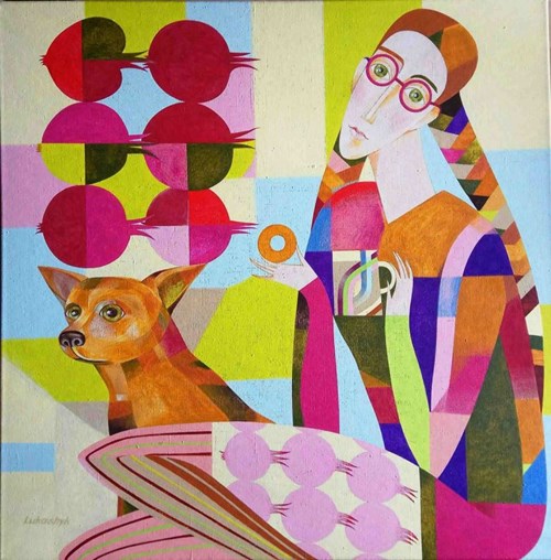 Living room painting by Neli Lukashyk titled Pink Glasses