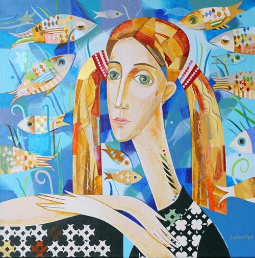 Living room painting by Neli Lukashyk titled Aquarium. Barcelona