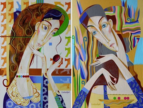 Living room painting by Neli Lukashyk titled Agnes and August Flowers