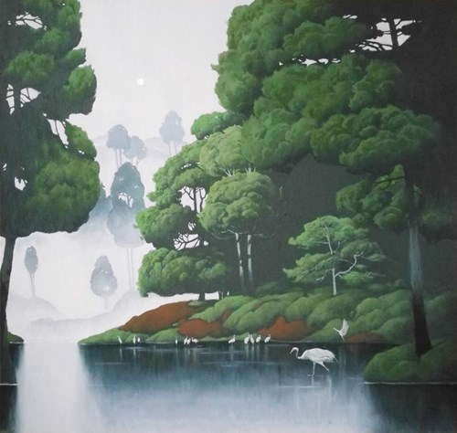 Living room painting by Agnieszka Zabrodzka titled Swamp