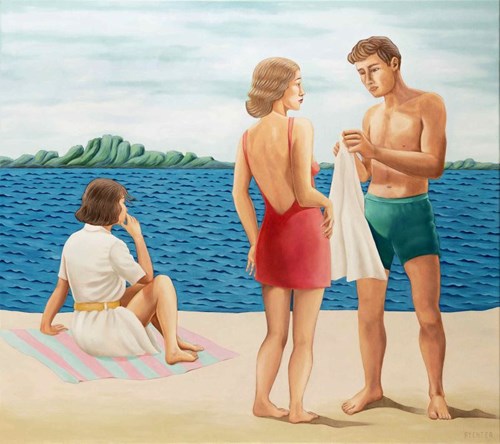 Living room painting by Paulina Rychter titled Beachgoers