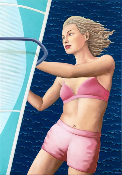 Living room painting by Paulina Rychter titled Surfer girl