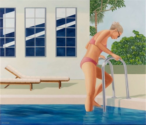 Living room painting by Paulina Rychter titled Exiting the pool