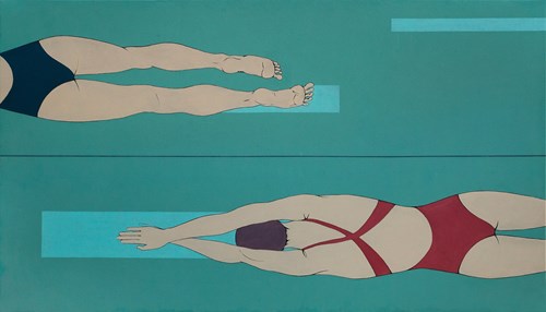 Living room painting by Paulina Rychter titled Swimmers