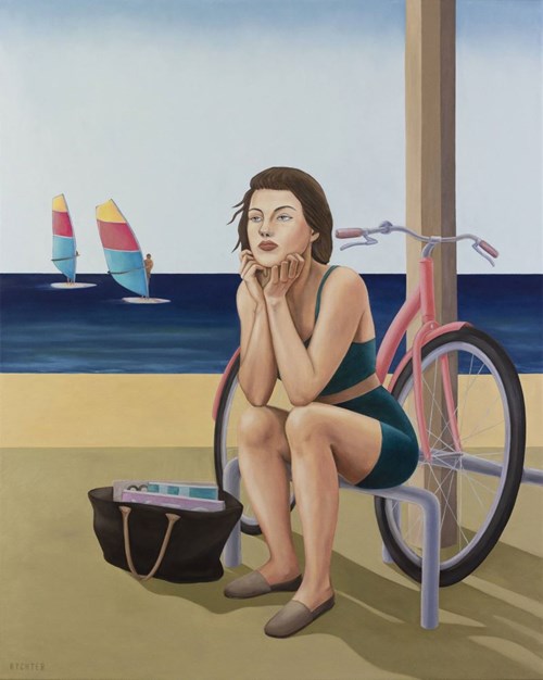 Living room painting by Paulina Rychter titled Girl With a Bike