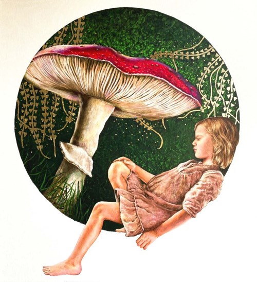 Living room painting by Joanna Czajkowska titled Girl with a Toadstool