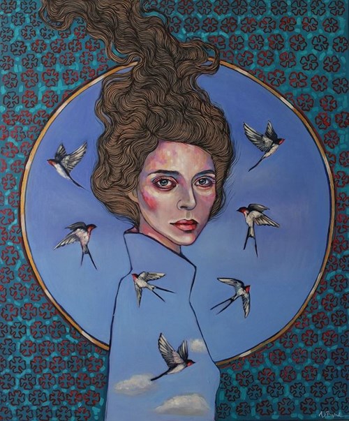 Obraz do salonu artysty Viola Bąbol pod tytułem MUZA GAJA NIOSĄCA DOBRĄ WIADOMOŚĆ