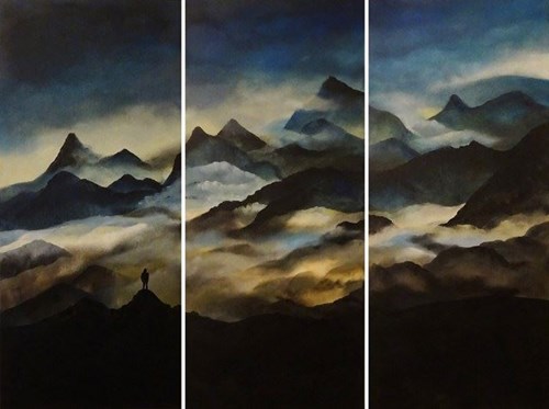 Living room painting by Klaudia Krupa titled Himalaya Triptych