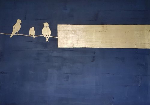 Living room painting by Angelika Jaglińska titled GOLD BIRDS