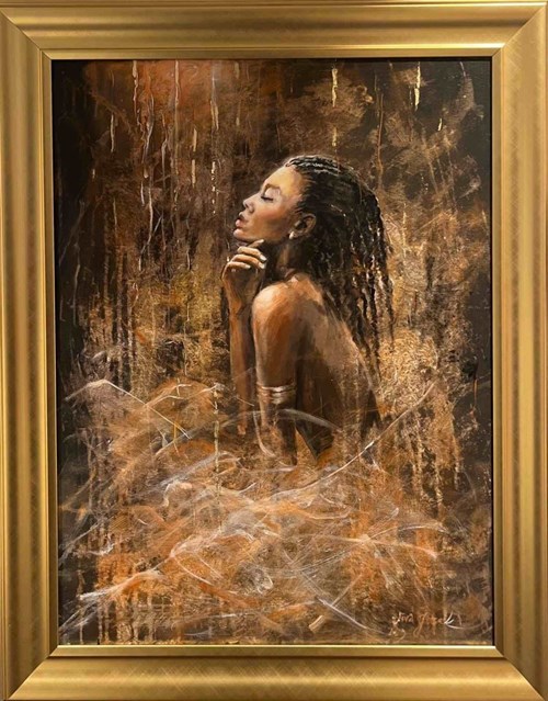 Living room painting by Ewa Jasek titled Rain of gold