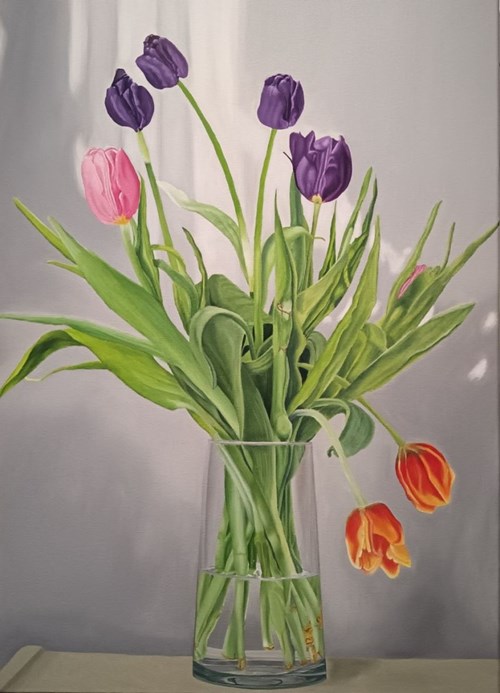 Living room painting by Sebastian Stachura titled Tulips