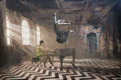 Obraz do salonu artysty Janusz Orzechowski pod tytułem Przerwana lekcja muzyki V