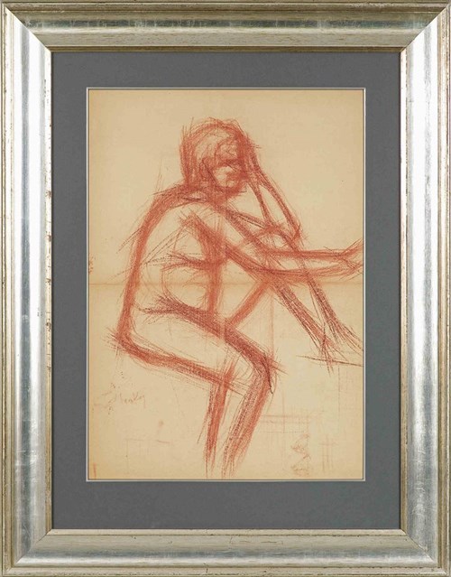 Obraz do salonu artysty Zygmunt Menkes pod tytułem Akt siedzącej kobiety (sangwina)