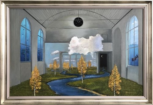 Living room painting by Adam Swoboda titled Szósty wymiar