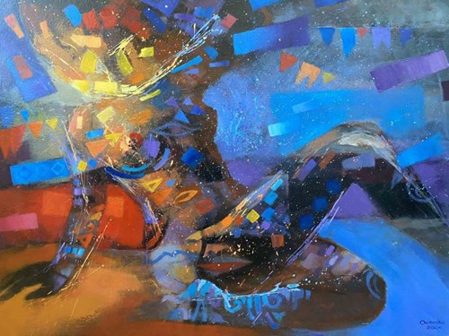 Living room painting by Eugeniusz Ochonko titled Misteriosos bailes del cuerpo I