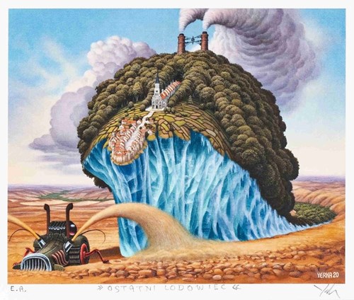 Living room print by Jacek Yerka titled The last glacier