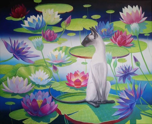 Obraz do salonu artysty Svitlana Ulka pod tytułem Kot orientalny nad jeziorem