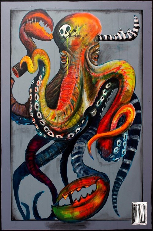 Living room painting by Wojciech Brewka titled Octopulus
