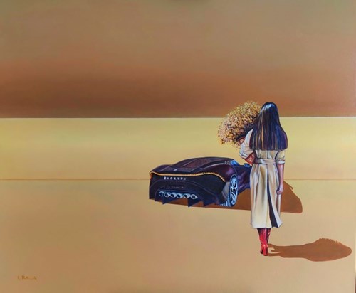 Living room painting by Adam Piotr Rutkowski titled Girl and Bugatti