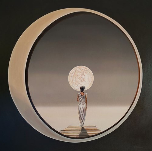 Living room painting by Adam Piotr Rutkowski titled K8 from the Light Circles of Events series