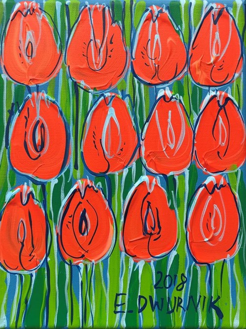Obraz do salonu artysty Edward Dwurnik pod tytułem Tulipany pomarańczowe
